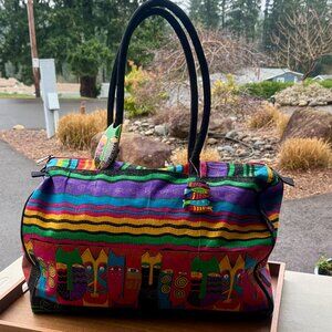Laurel Burch Colorful Cat Print Large Weekender Travel Tote Bag
